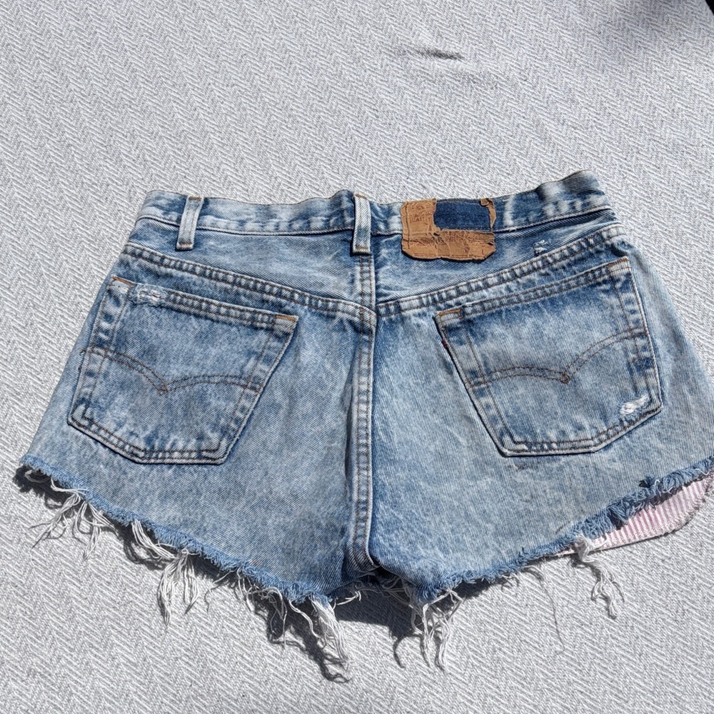 Vintage-Inspired Blue Denim Cutoff Shorts.  Reworked Levi’s.  Size 30